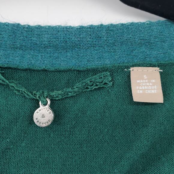 Anthro Knitted & Knotted Womens Angora and Silk Hunter Grn Button Down Cardigan - Picture 4 of 10